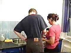 Mama fucks BF in the Scullery